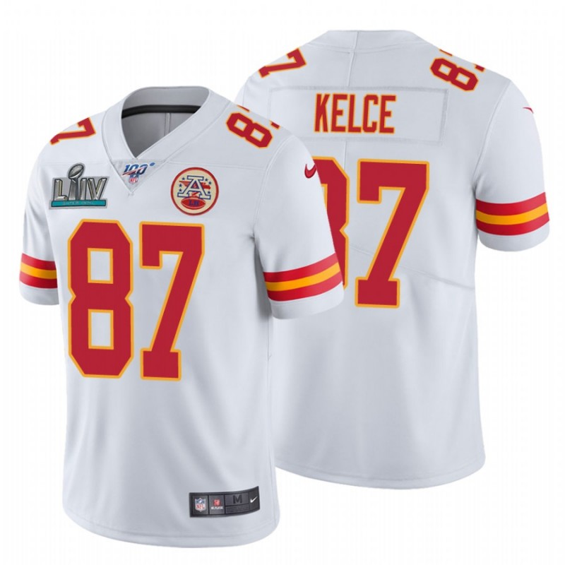 Men’S Travis Kelce Kansas City Chiefs White Super Bowl Liv White Vapor Limited Jersey – All Stitched, Embroidery