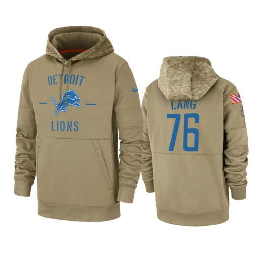 Detroit Lions T.J. Lang Tan 2019 Salute To Service Sideline Therma Pullover Hoodie