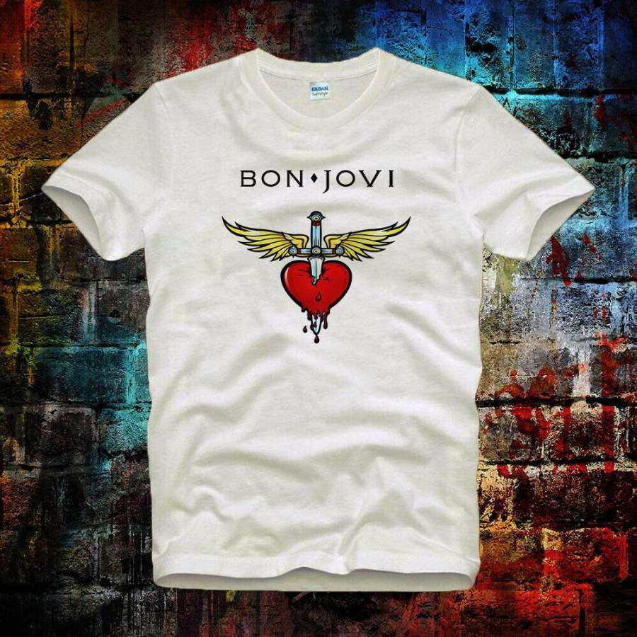 Bon Jovi Logo Rock Music Vintage Retro Top Ideal Gift Unisex Ladies T Shirt