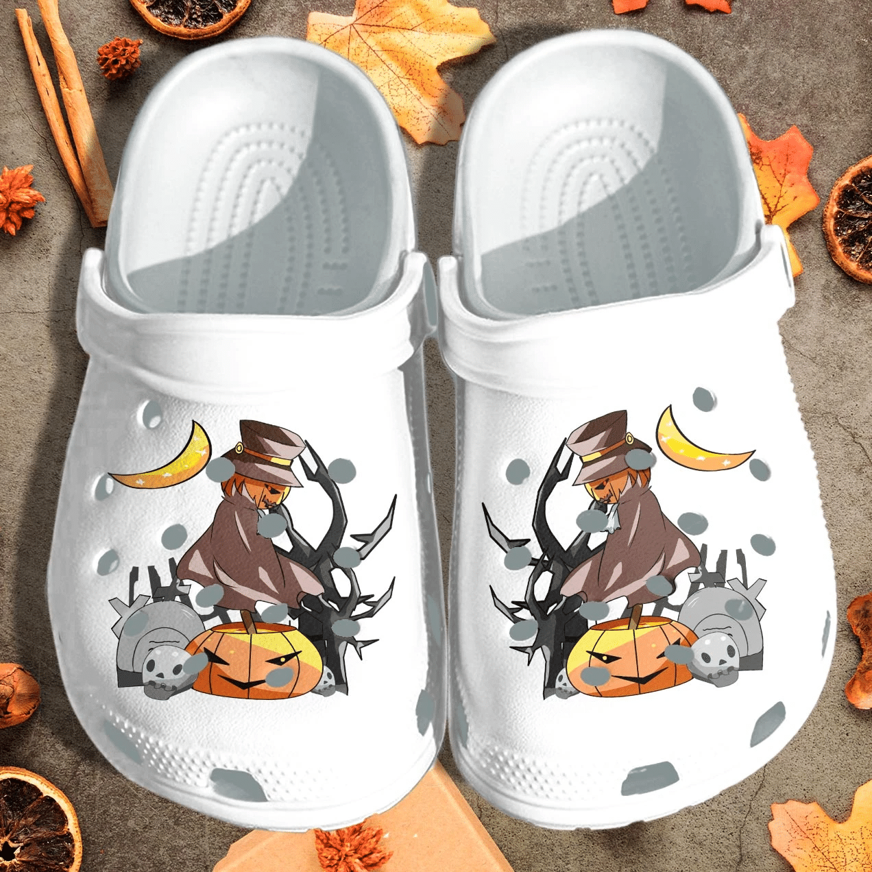 Anime Halloween Pumpkin Ghost Crocs Shoes Clog – Halloween Pumpkin Crocs Crocband Clog Birthday Gift For Man Boy