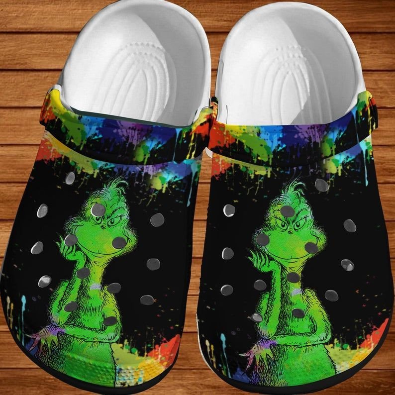 Grinch At Night Pattern Crocss Classic Clogs Shoes In Black & Green