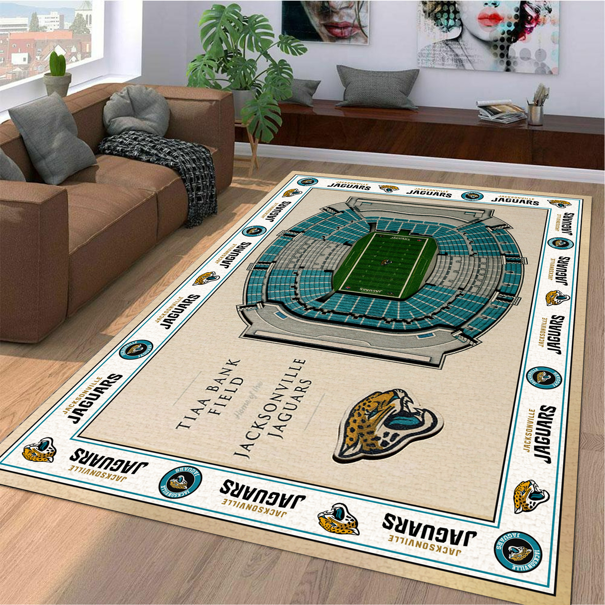 Fan Deco – Bordered Jacksonville Jaguars Stadium 3D View Area Rug