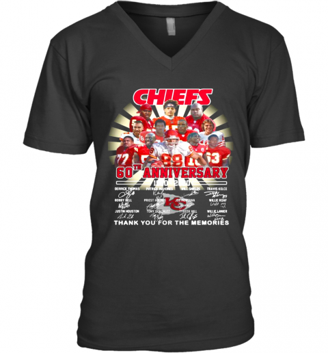 Kansas City Chiefs 60Th Anniversary 1960 2020 Thank You For The Memories Signatures V-Neck T-Shirt