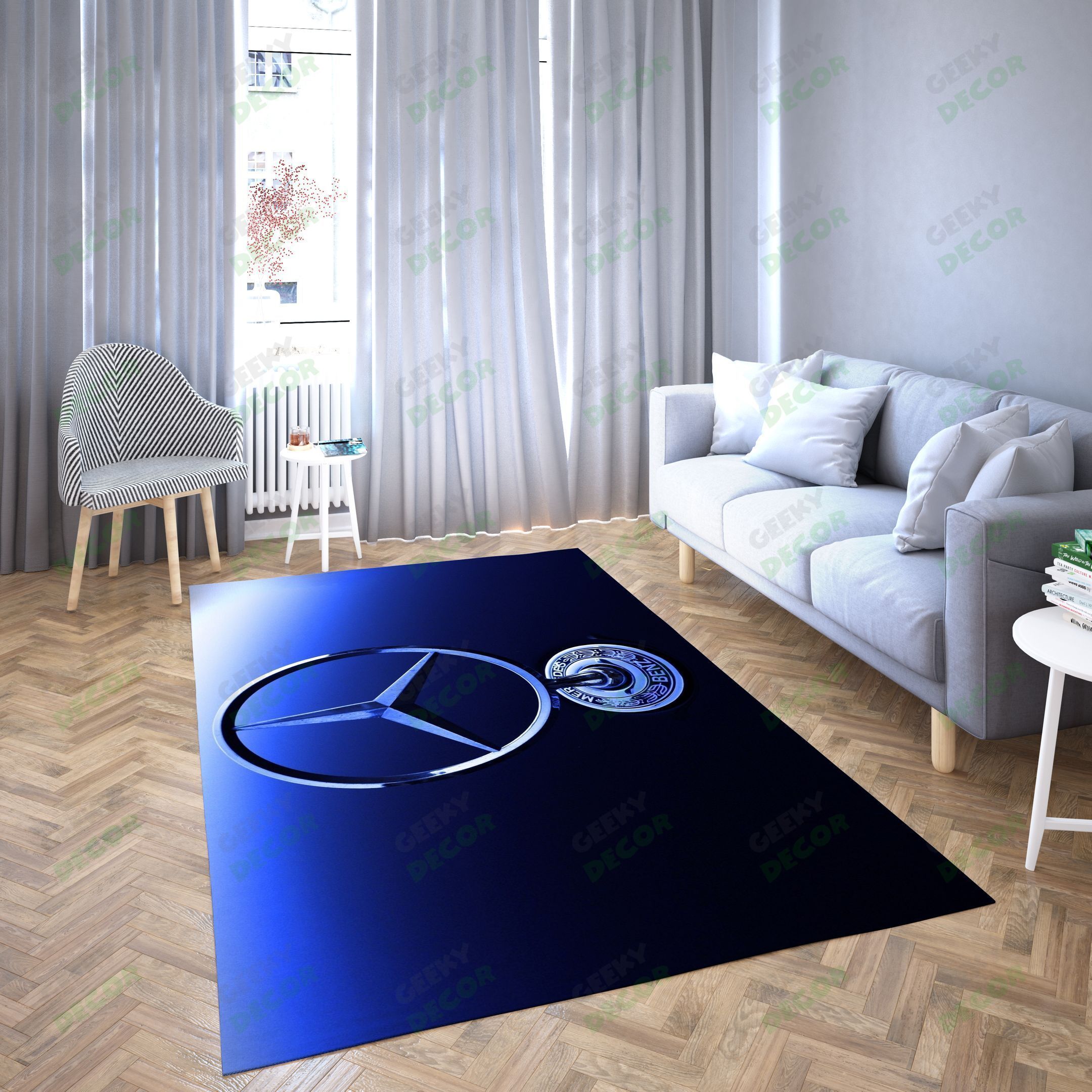 Mercedes Logo Blue And Black Color Simple Carpet Living Room Area Rug