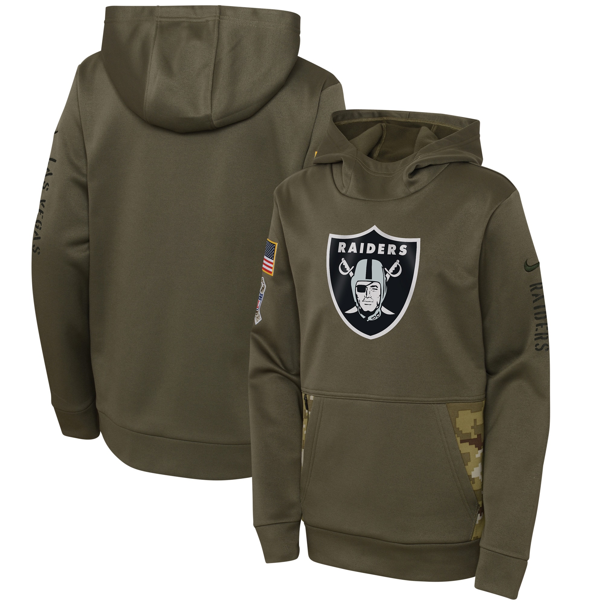 Las Vegas Raiders 2022 Salute To Service Therma Performance Pullover Hoodie – Camo – Youth