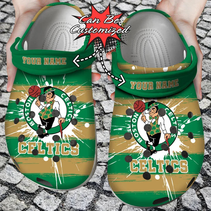 Basketball Crocs – Personalized Boston Celtics Spoon Graphics Watercolour Clog Shoes