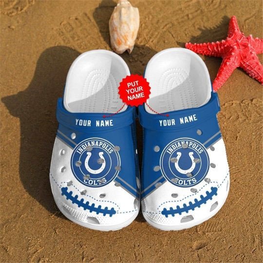 Indianapolis Colts Logo Custom Name Crocs Classic Clogs Shoes In Blue White