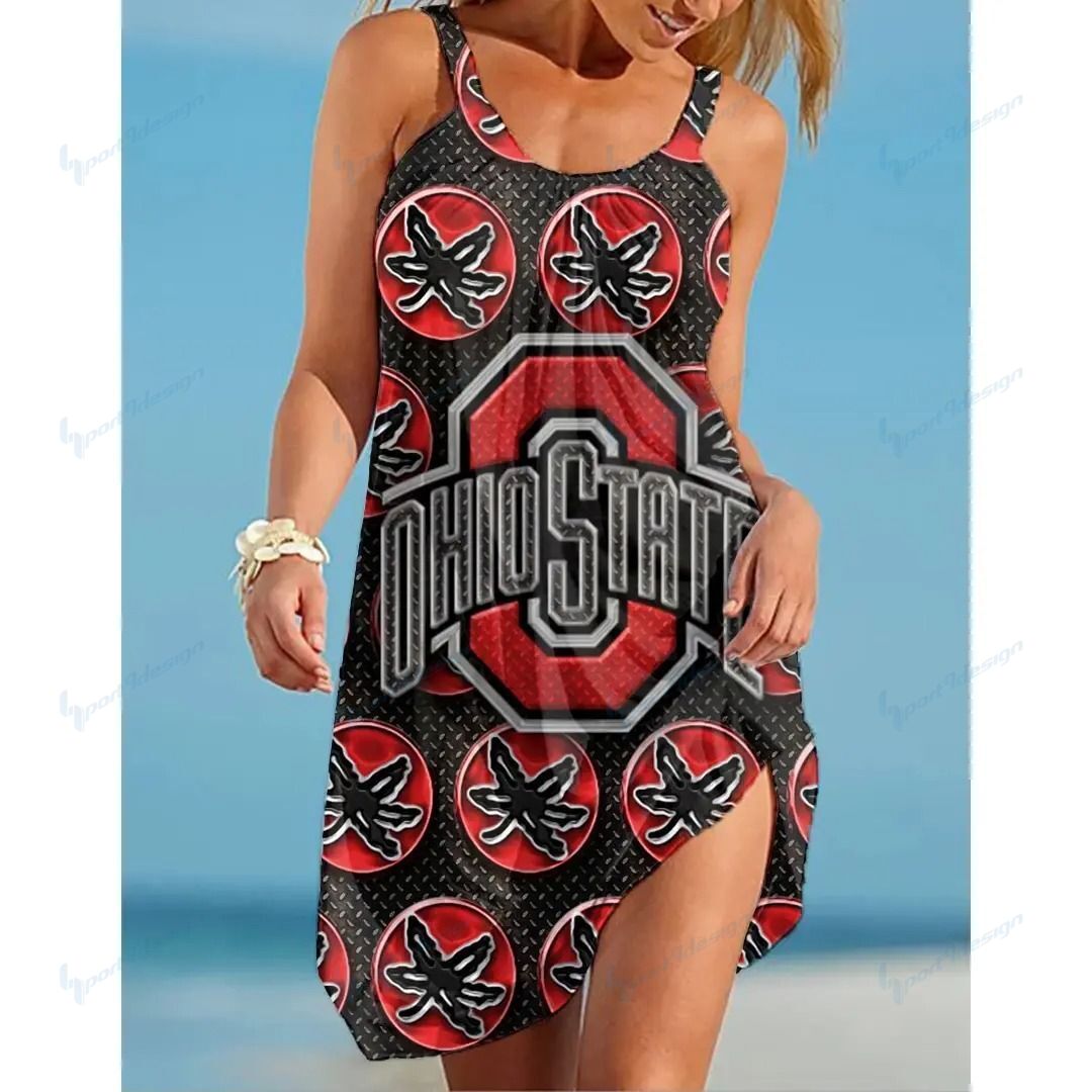 NCAAF Ohio State Buckeyes Sleeveless Beach Dress With Round Neck 003