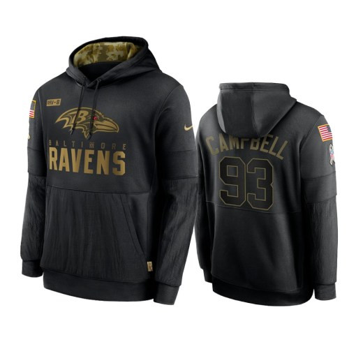 Baltimore Ravens Calais Campbell Black 2020 Salute To Service Sideline Performance Pullover Hoodie