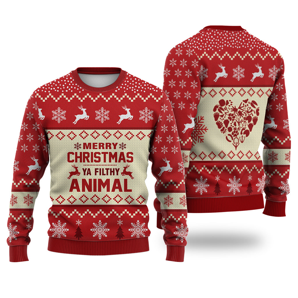 Merry Christmas Ya Filthy Animal Reindeer Sweater Christmas Knitted Sweater Print Fashion Sweatshirt For Everyone