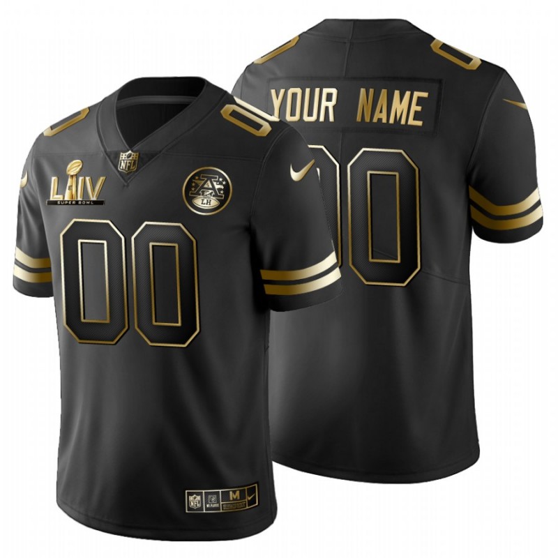 Men’S Kansas City Chiefs #00 Custom Black Super Bowl Liv Golden Edition Jersey – All Stitched, Embroidery