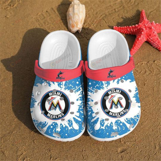 Miami Marlins Splatter Pattern Crocss Classic Clogs Shoes In Blue – Aop Clog