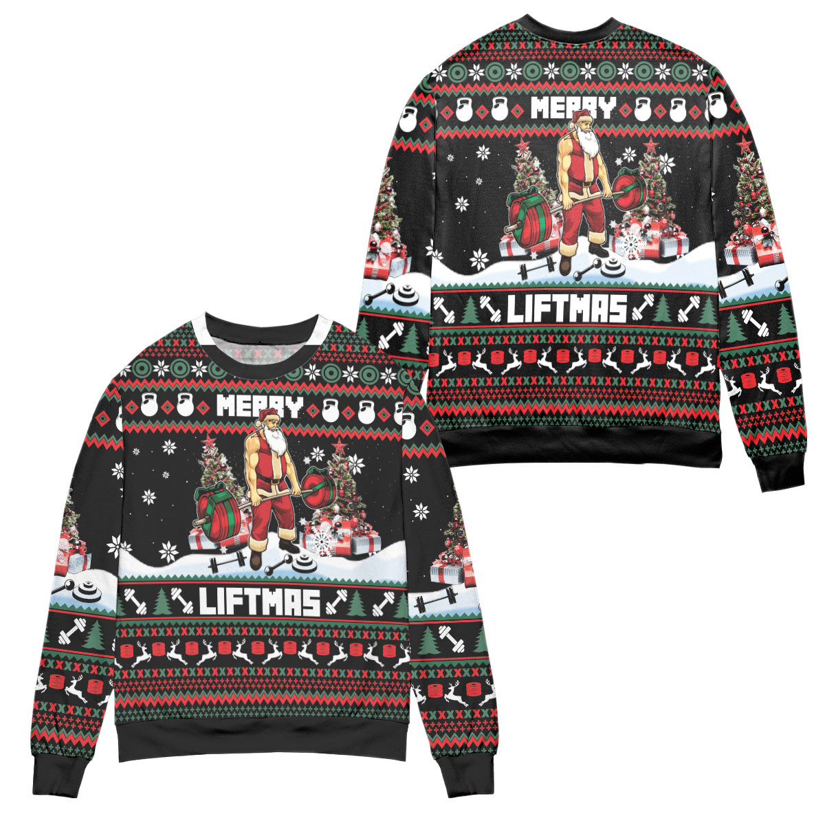 Funny Merry Liftmas Fitness Ugly Christmas Sweater – All Over Print 3D Sweater