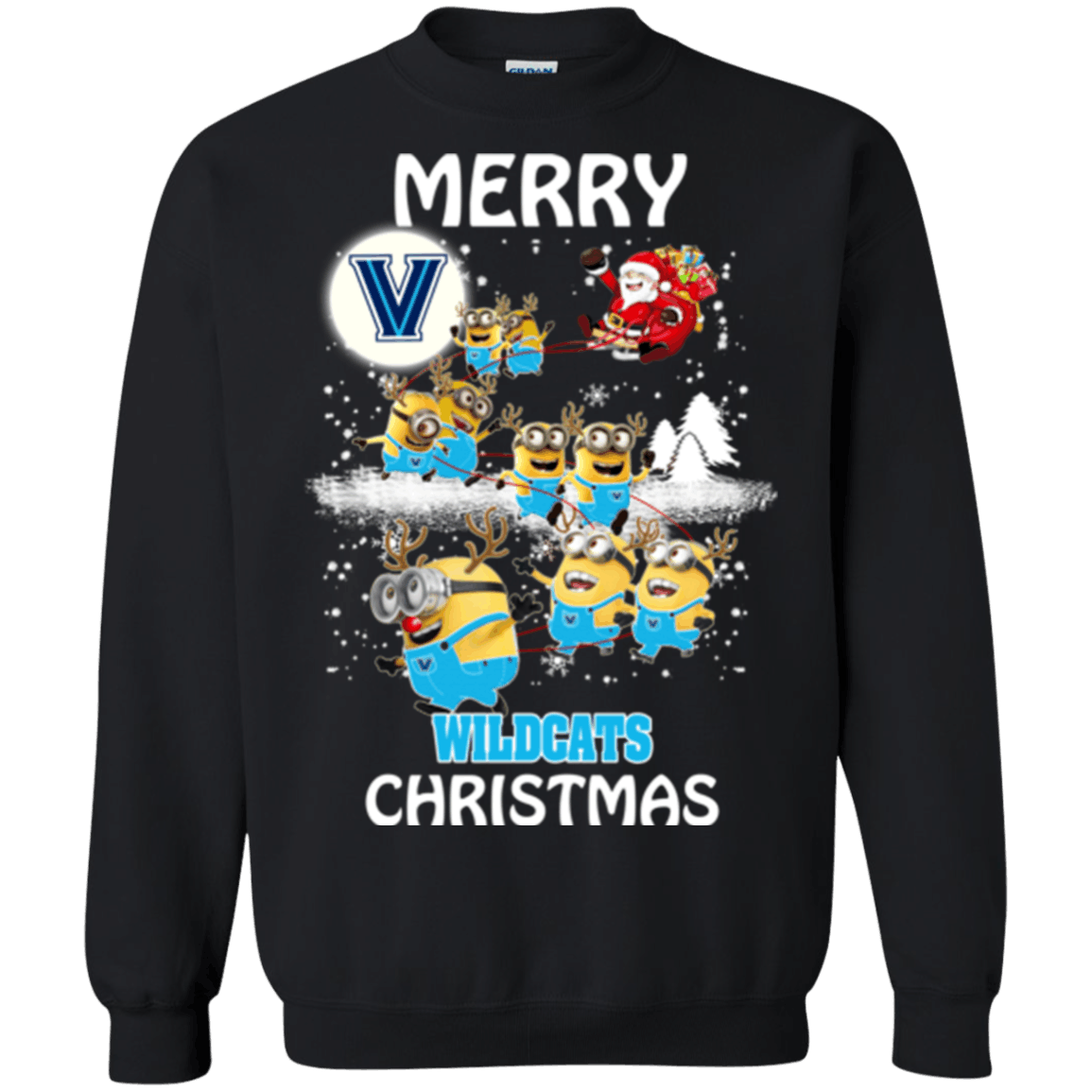 Amazing Tee Villanova Wildcats Minion Ugly Christmas Sweater 2023S Santa Claus With Sleigh Sweatshirts