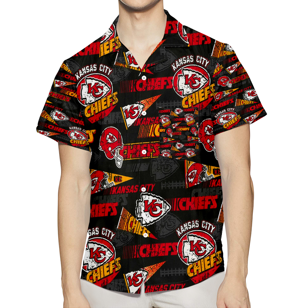 Kansas City Chiefs Emblem V9 3D All Over Print Summer Beach Hawaiian Shirt With Pocket