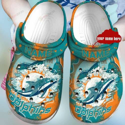 Miami Dolphins In Green Pattern Custom Name Crocs Crocband Clog Comfortable Water Shoes – Aop Clog