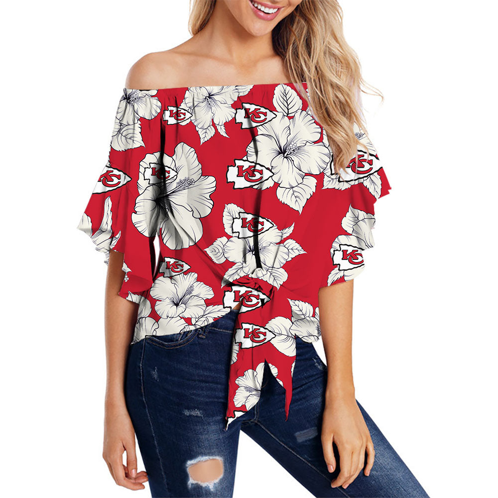 Kansas City Chiefs Women Tropical Floral Strapless Shirt