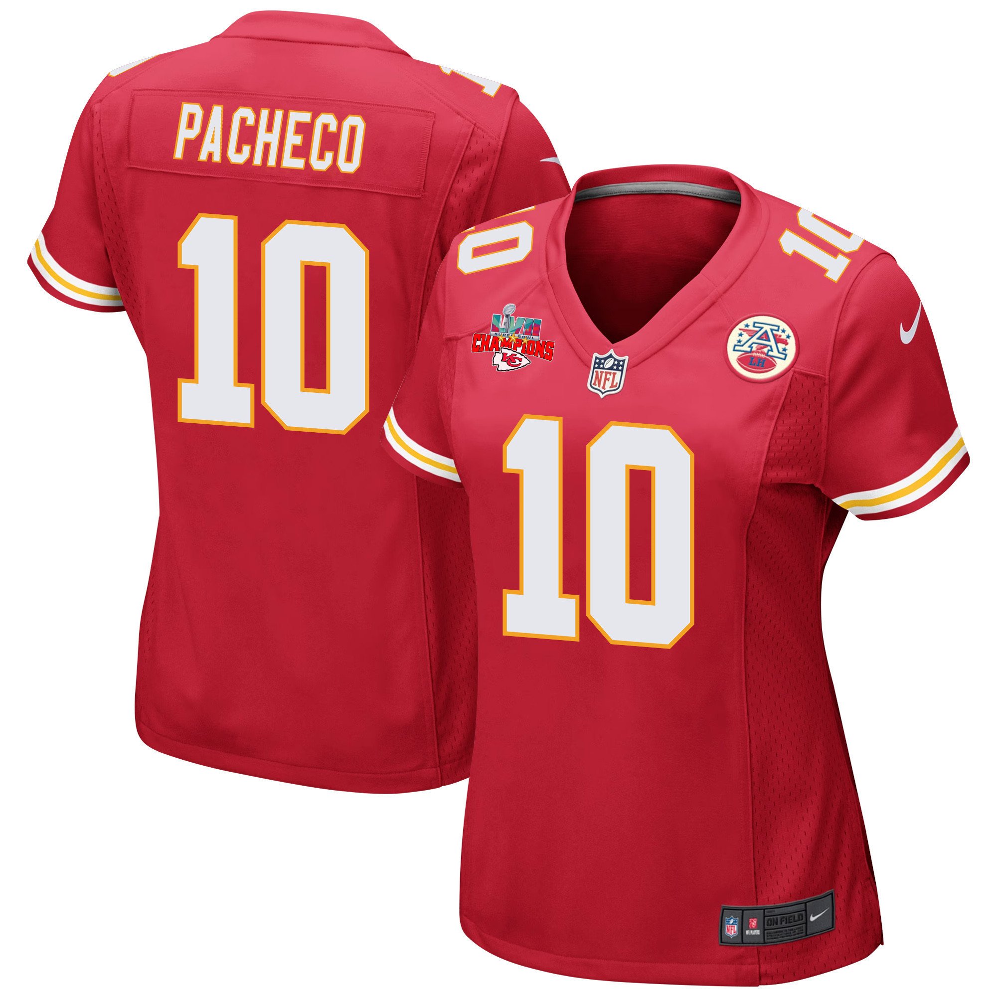 Isiah Pacheco 10 Kansas City Chiefs Super Bowl Lvii Champions 3 Stars Women Game Jersey – Red