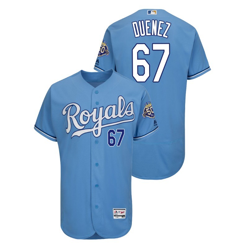 Men’S Kansas City Royals Gray Road Flex Base #67 Samir Duenez 50Th Anniversary Jersey – All Stitched, Embroidery