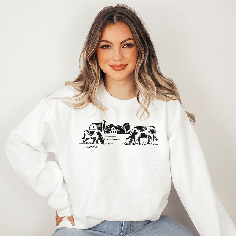 Farm Girl Sweatshirt, Cow Sweatshirt, Farm Wife Shirt, Country Sweatshirt, Midwest Shirt, Farmer Sweatshirt