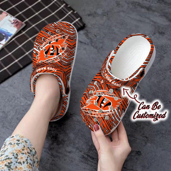 Football Crocs – Personalized Cincinnati Bengals Ripped Zebra Print Paint Clog Shoes