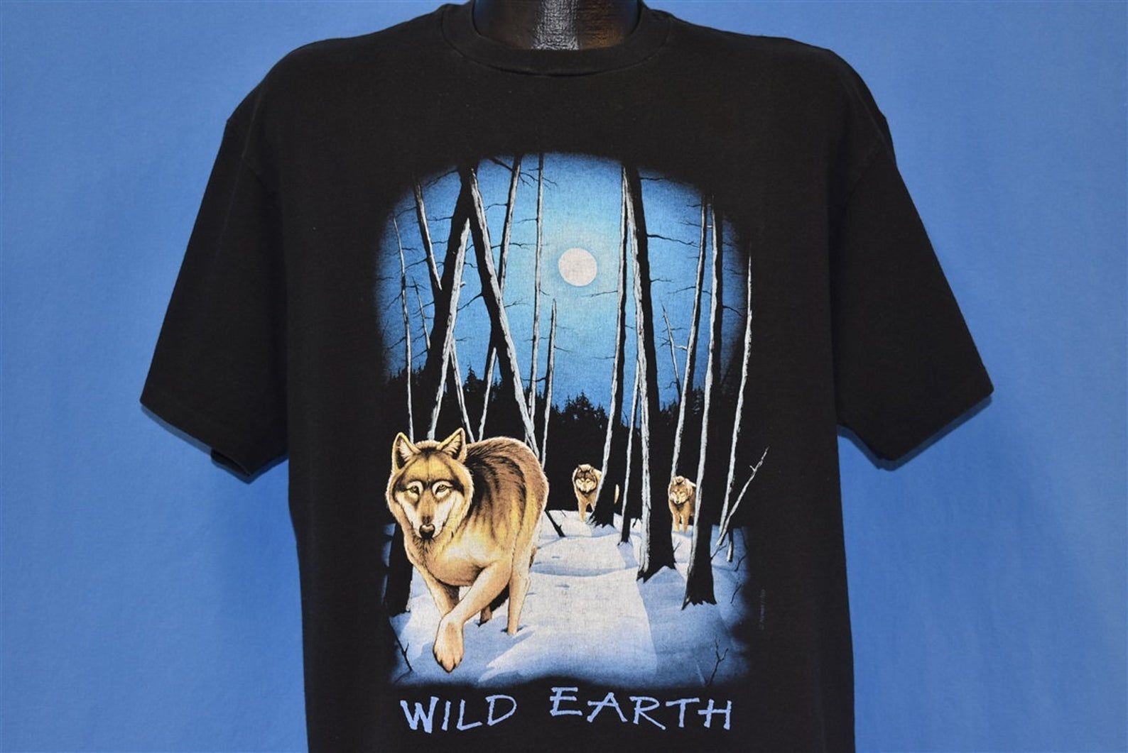 90S Wild Earth Wolves Wolf Pack Full Moon Snowy Animal Nature T-Shirt Extra