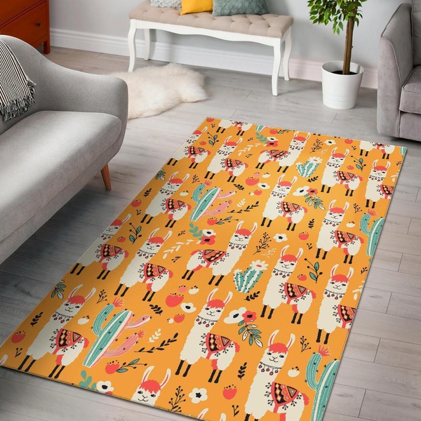 Llama Cactus Pattern Print Area Rug