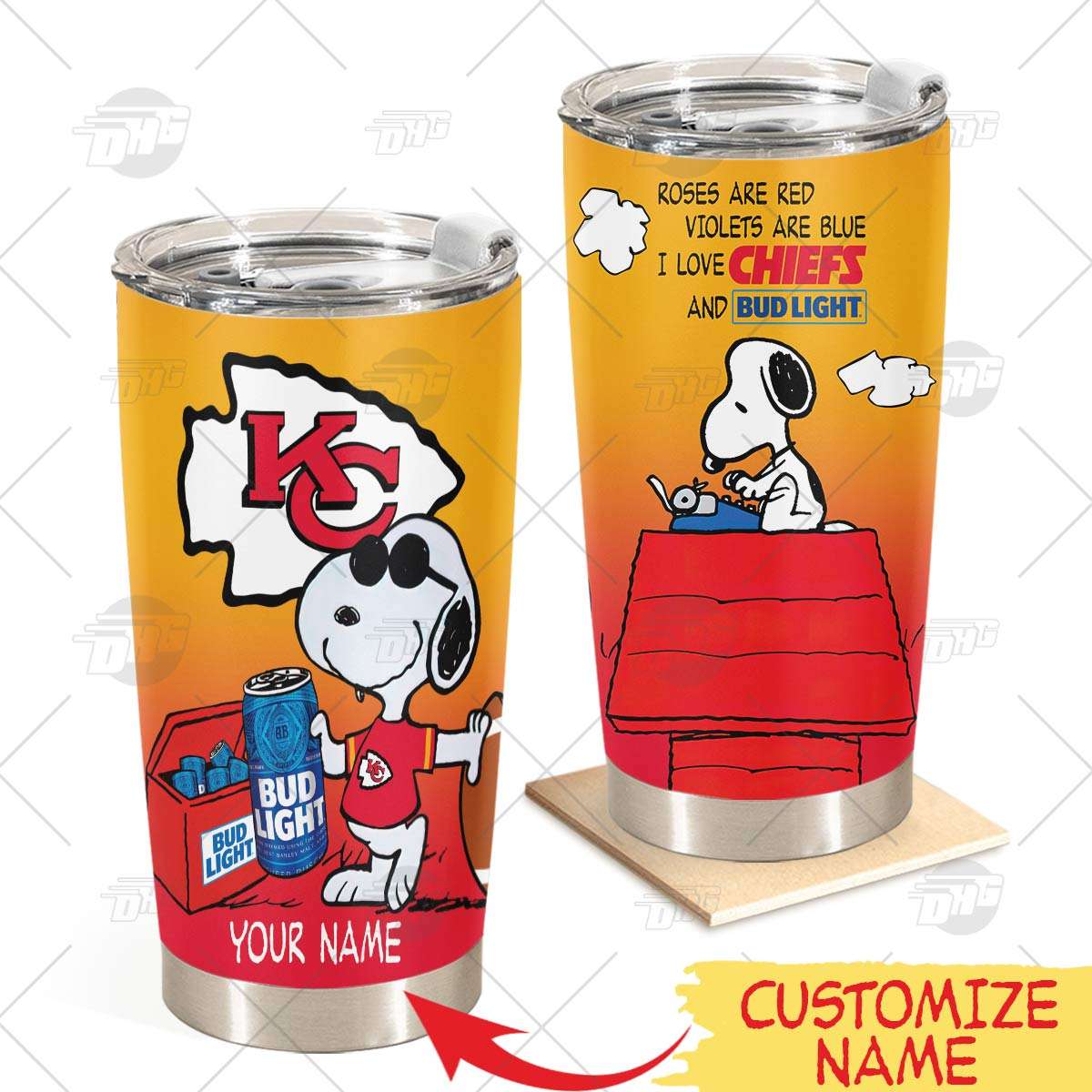 Personalized Kansas City Chiefs Tumbler Snoopy Bud Light Beer Lover Stainless Steel Tumbler 20Oz 30Oz Bestseller