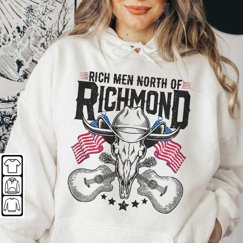 Rich Men North Of Richmond Music Shirt, Oliver Anthony Vintage 90S Graphic Tee, Western Usa Flag Retro Unisex Gift For Fan