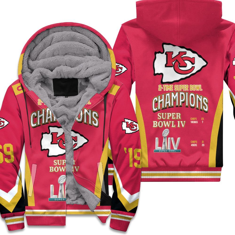 Kansas City Chiefs 2 Times Super Bowl Champions 3D T Shirt Hoodie Sweater Fleece Hoodie