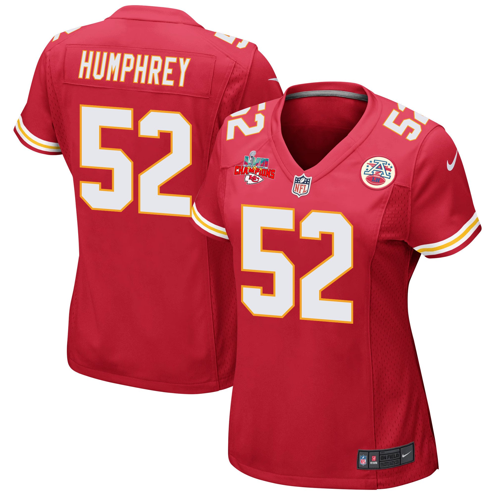 Creed Humphrey 52 Kansas City Chiefs Super Bowl Lvii Champions 3 Stars Women Game Jersey – Red