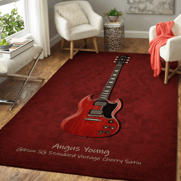 Angus Young Guitarist Standard Vintage Cherry Satin Art Home Decor Rectangle Area Rug