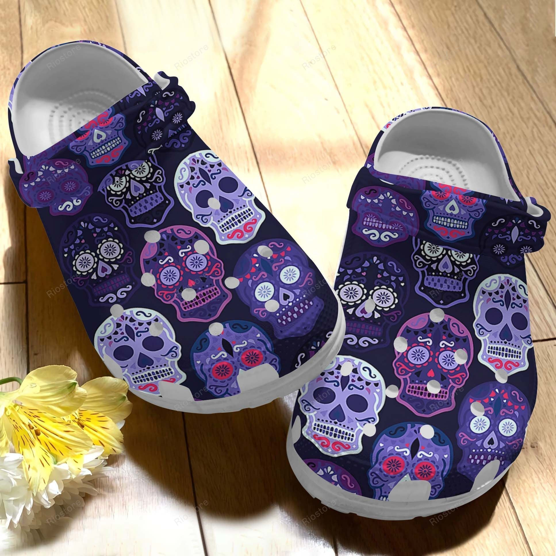 Purple Skull 3D Crocs Shoes Crocbland Clogs For Women Girl – Purple-Sk