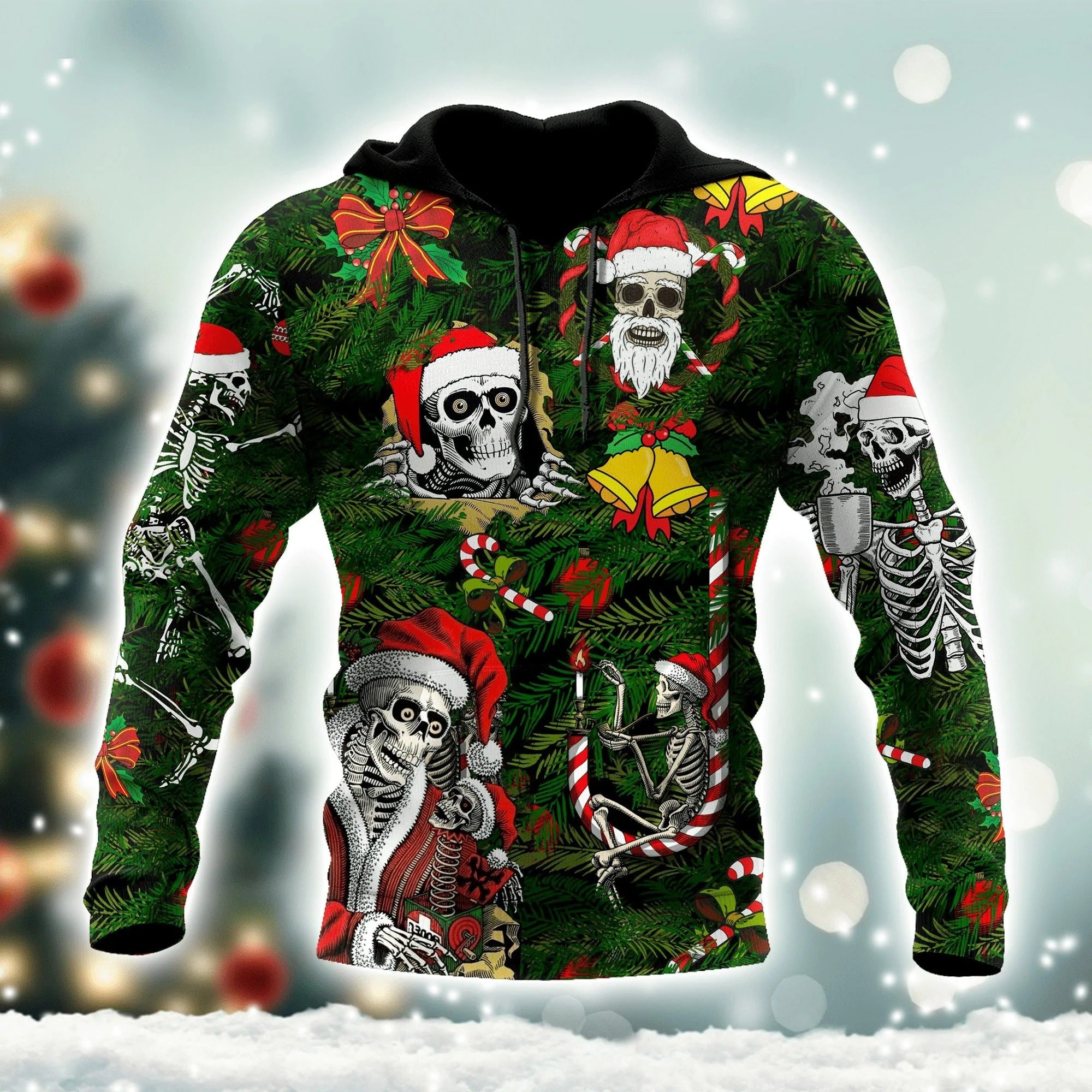 Skulls Merry Christmas Hoodie For Men And Women, Skull Hoodie Gift For Dad Mom Uncle