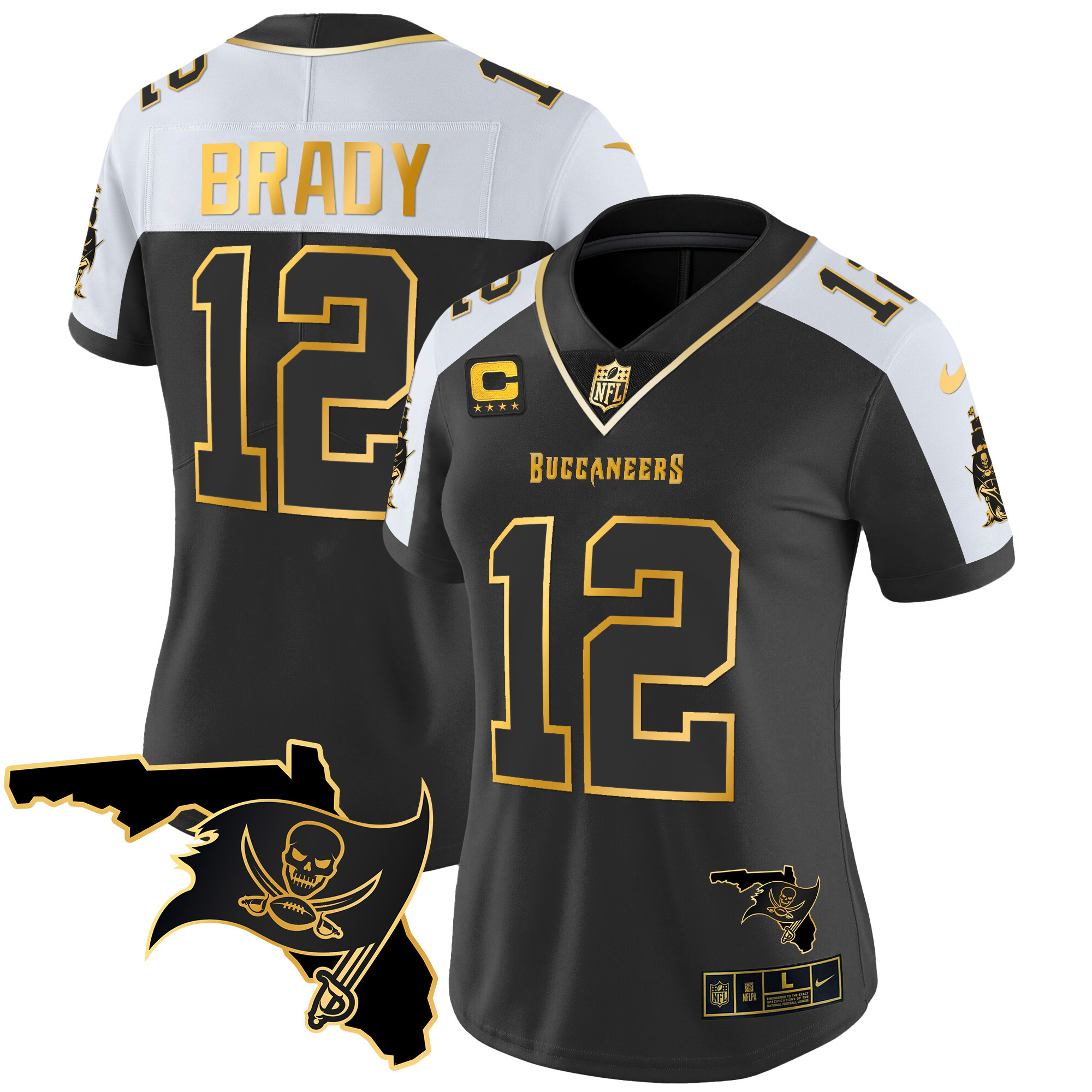 Women’S Buccaneers Florida Patch Vapor Gold Jersey – All Stitched