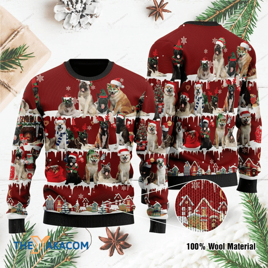 Merry Xmas A Whole Family Of Akita Wonderful Time Together Awesome Pattern Ugly Christmas Sweater 2023