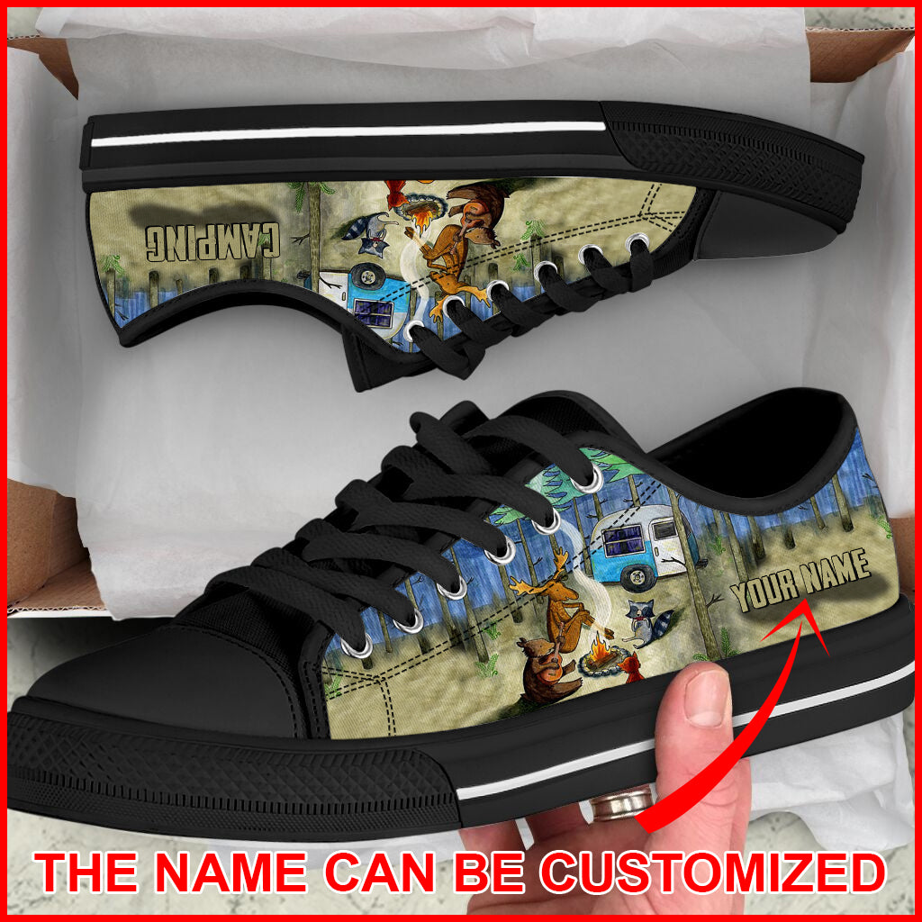 Custom Name Animal Camping Personalized Low Top Happy Campers Fashion Sneaker For Men And Women Comfortable Walking Running Shoes