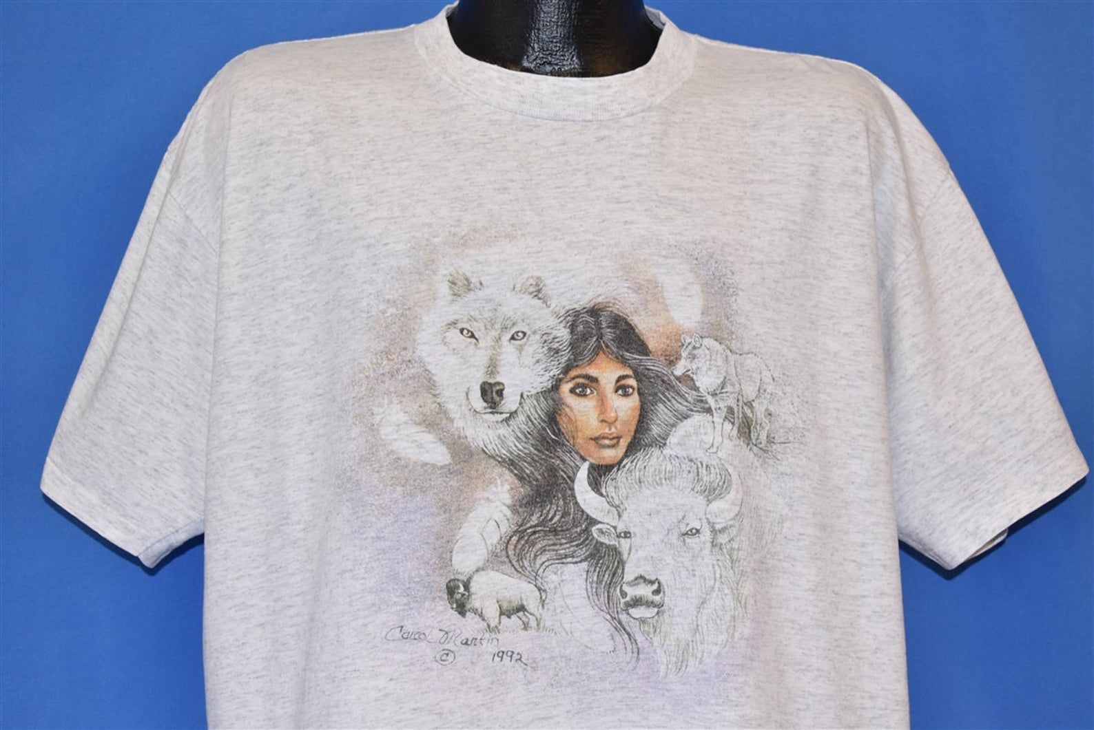 90S Carol Martin Native American Woman Wolf Bison Wolves Animal T-Shirt Extra