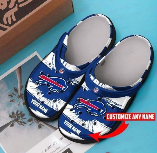 Buffalow Bills Logo Stripe Custom Name Crocss Classic Clogs Shoes In Blue White