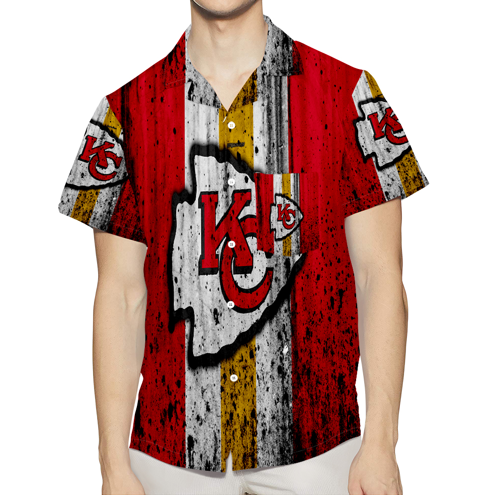 Kansas City Chiefs Grunge 3D All Over Print Summer Beach Hawaiian Shirt With Pocket