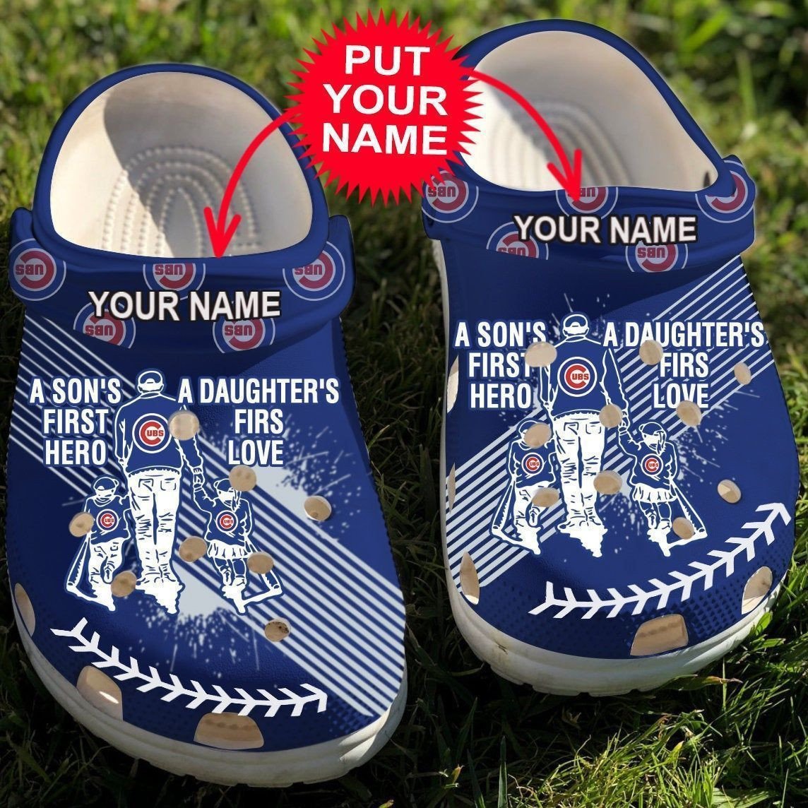 Chicago Cubs Dad Custom Name Pattern Crocss Classic Clogs Shoes In Blue