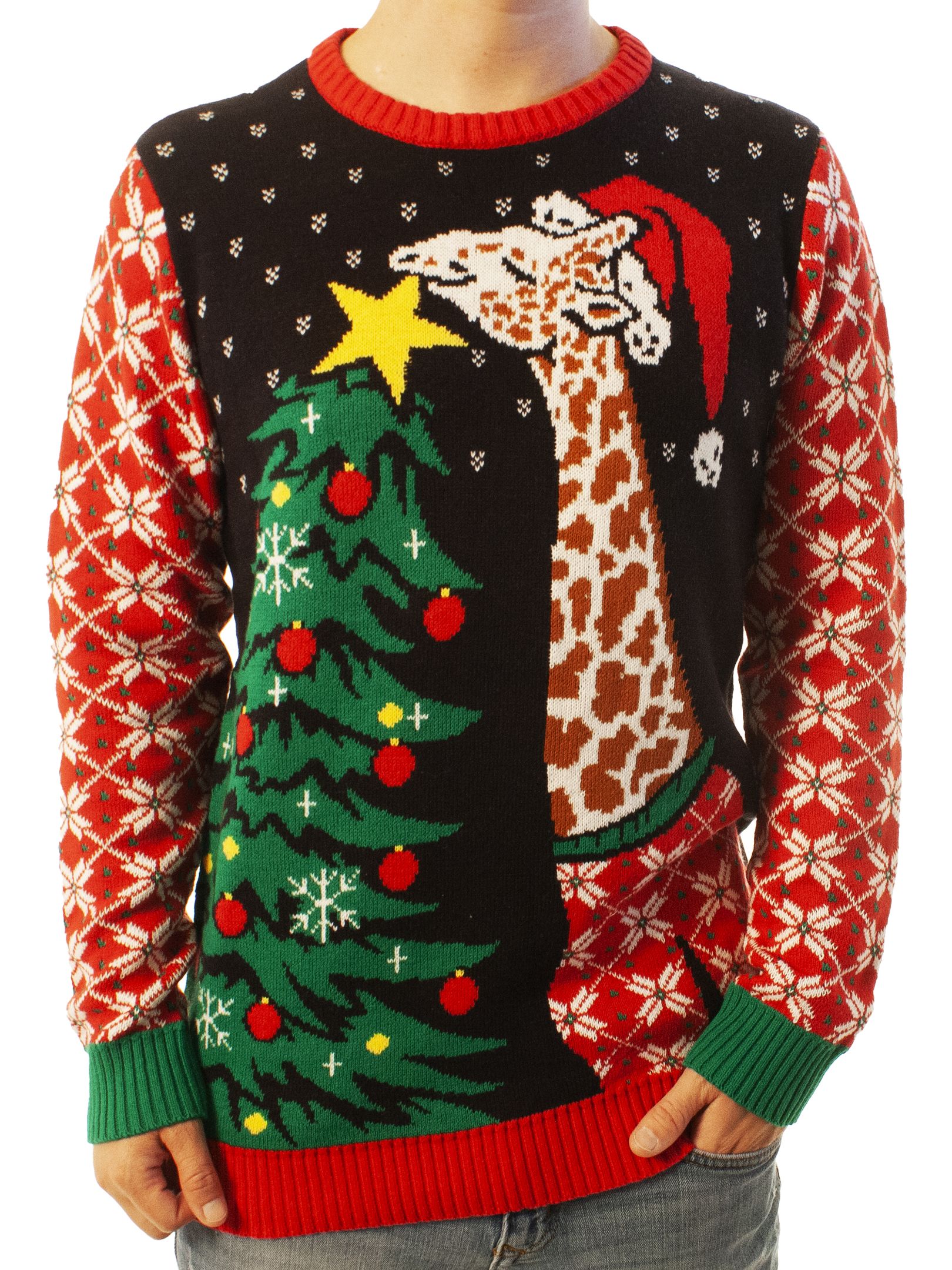 Ugly Christmas Party Sweater Unisex Men’S Giraffe Hanging Star On Tree-3Xl