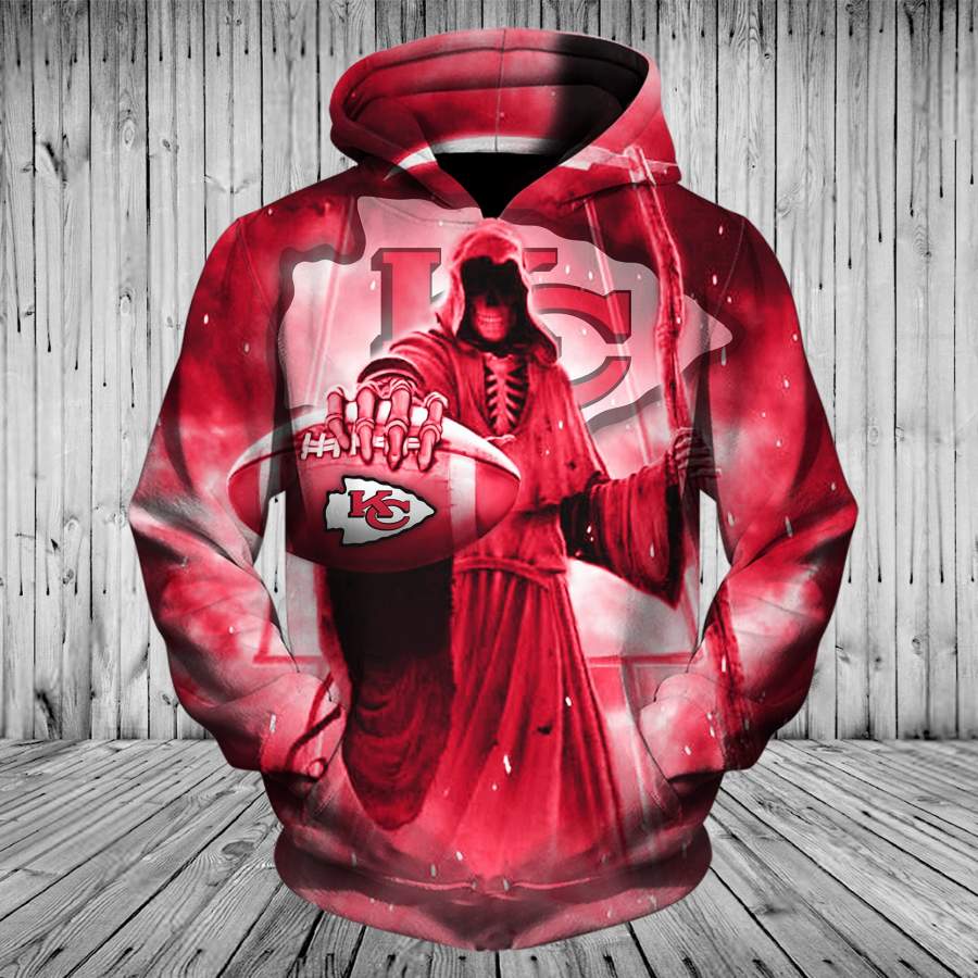 Kansas City Chiefs Pullover Hoodie 3D Death Skull Hoodies