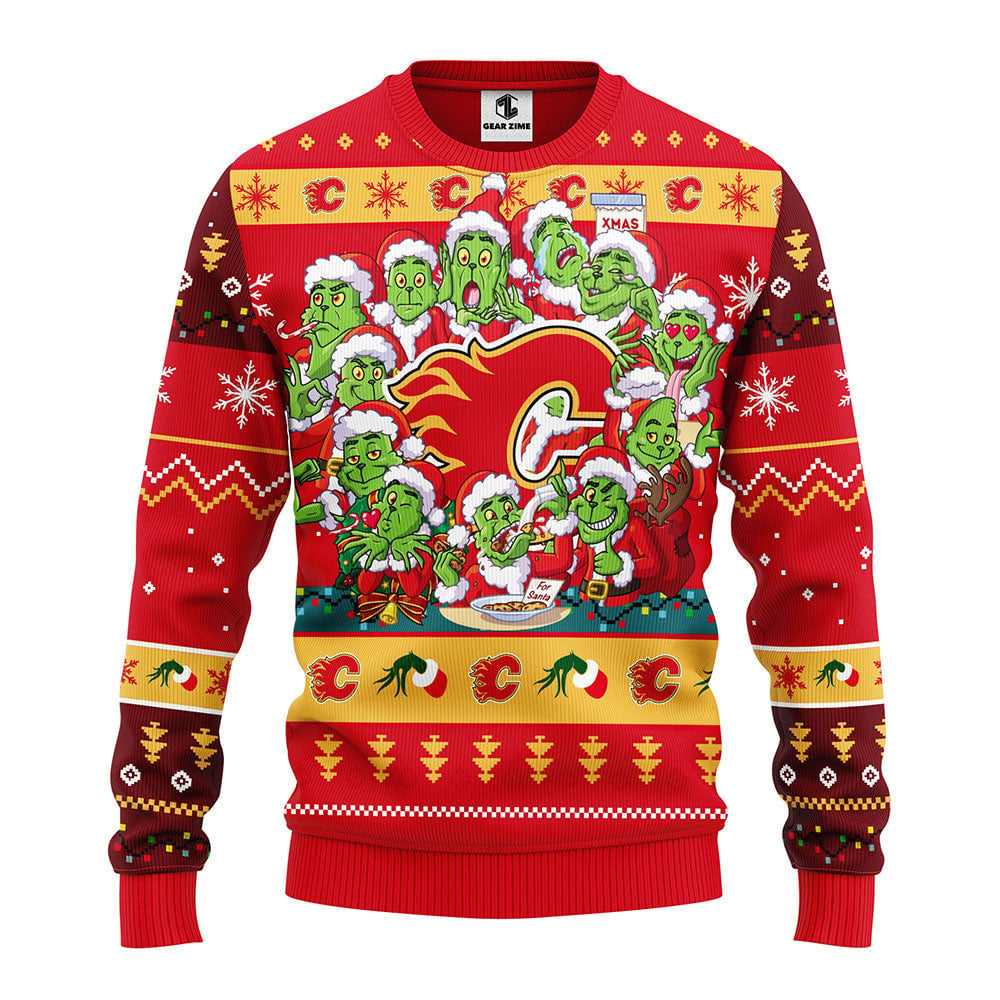 Calgary Flames 12 Grinch Xmas Day Ugly Christmas Sweater