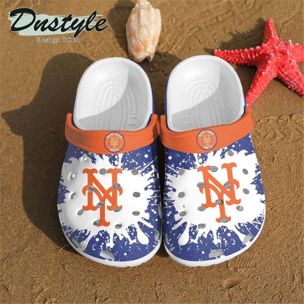 New York Mets Logo Pattern Crocs Classic Clogs Shoes In Blue & Orange