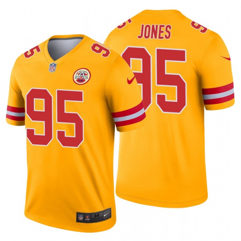 Men’S Chris Jones #95 Kansas City Chiefs Inverted Legend Gold Jersey – All Stitched, Embroidery