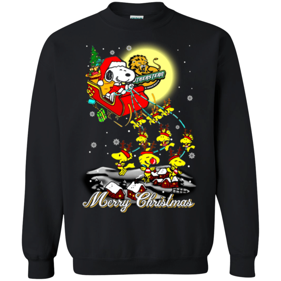 Excellent Southeastern Louisiana Lions Ugly Christmas Sweater 2023S Santa Claus With Sleigh And Snoopy Sweatshirts