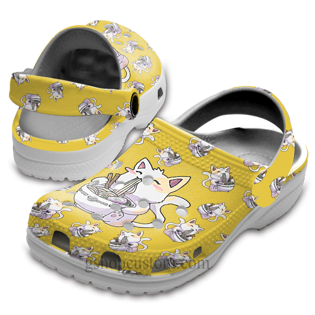 Anime Cat Cute Crocs Shoes Clogs Funny – Manga Cat Noodle Japan Custom Crocs Shoes Clogs Gifts For Girl Women