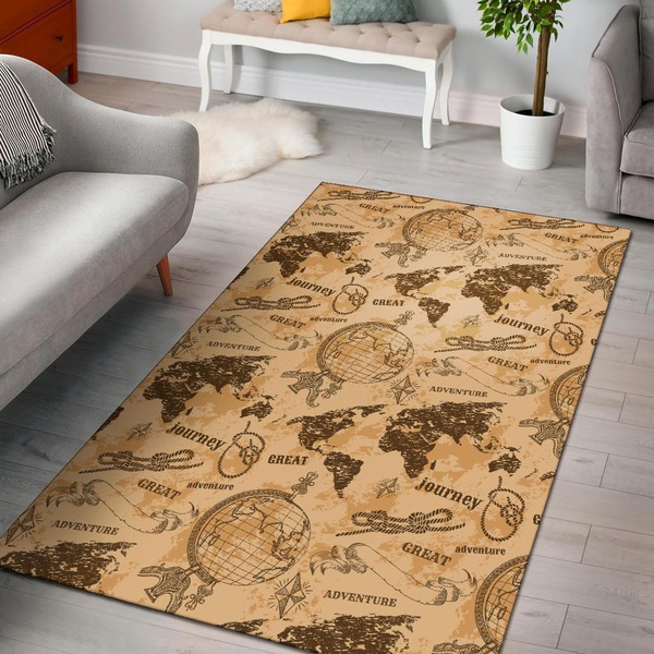 World Map Pattern Print Area Rug