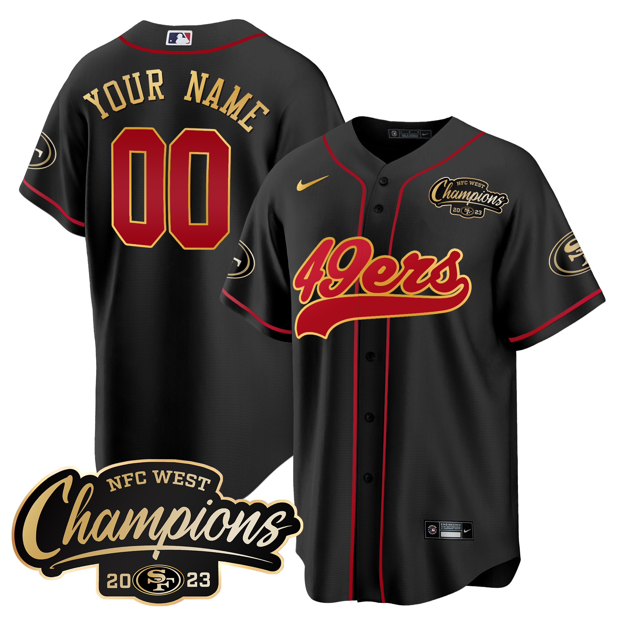 49Ers 2023 Nfc West Champions Baseball Gold Trim Custom Jersey – All Stitched